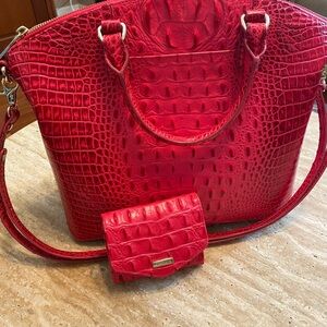 Brahmin Vibrant Sweetheart Red Embossed Crock Tote and matching wallet